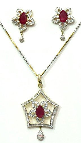 Jewelshingar Women's American Diamonds Onyx A.D. Ruby Pendant Set Gold Silver Jewellery ( 2014-psad-1499-a-1 ) - JEWELSHINGAR