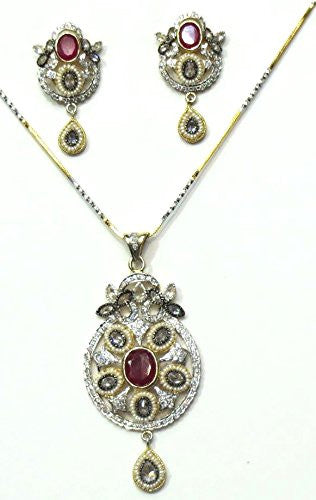 Jewelshingar Women's American Diamonds Onyx A.D. Ruby Pendant Set Gold Silver Jewellery ( 2005-psad-2499-a-1 ) - JEWELSHINGAR