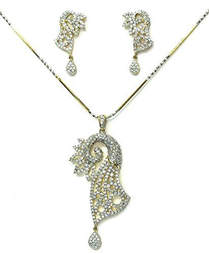 Jewelshingar Women's American Diamond Pendant Set Silver Jewellery ( 2314-psad ) - JEWELSHINGAR
