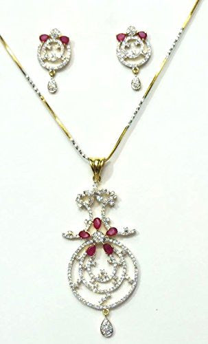 Jewelshingar Women's American Diamonds Onyx A.D. Ruby Pendant Set Gold Silver Jewellery ( 2002-psad-1499-a-1 ) - JEWELSHINGAR