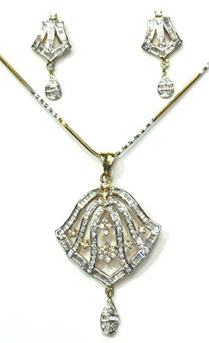 Jewelshingar Women's American Diamond Pendant Set Silver Jewellery ( 2343-psad ) - JEWELSHINGAR