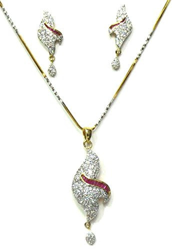 Jewelshingar Women's American Diamonds Onyx A.D. Ruby Pendant Set Gold Silver Jewellery ( 2030-psad-999-a-2 ) - JEWELSHINGAR