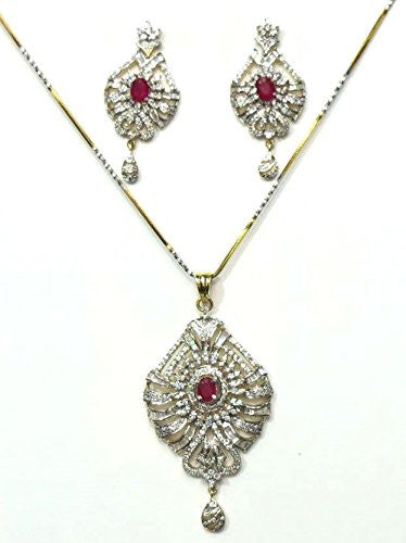 Jewelshingar Women's American Diamonds Onyx A.D. Ruby Pendant Set Gold Silver Jewellery ( 2011-psad-2499-a-1 ) - JEWELSHINGAR