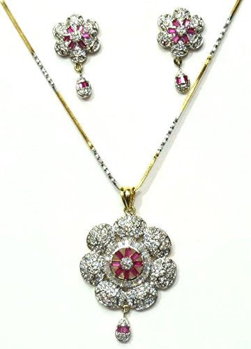 Jewelshingar Women's American Diamonds Onyx A.D. Ruby Pendant Set Gold Silver Jewellery ( 2001-psad-1999-a-1 ) - JEWELSHINGAR