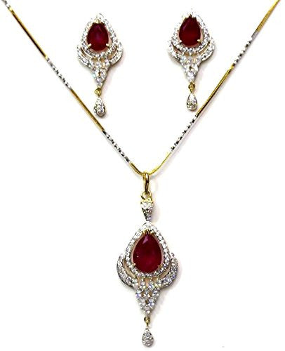 Jewelshingar Women's American Diamonds Onyx A.D. Ruby Pendant Set Gold Silver Jewellery ( 2017-psad-1499-a-1 ) - JEWELSHINGAR