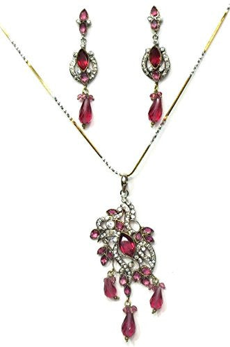 Jewelshingar Women's American Diamonds Onyx A.D. Ruby Pendant Set Gold Silver Jewellery ( 2018-psad-999-a-1 ) - JEWELSHINGAR