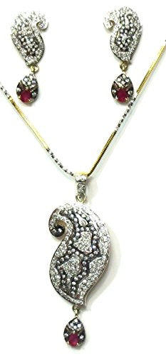Jewelshingar Women's American Diamonds Onyx A.D. Ruby Pendant Set Gold Silver Jewellery ( 2046-psad-750-a-1 ) - JEWELSHINGAR