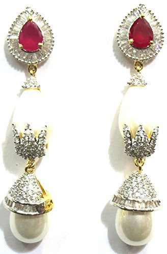 Jewelshingar Women's Gold-Plated Dangle & Drop Earring Ruby Jewellery ( 7791-ead-r-1500-1 ) - JEWELSHINGAR