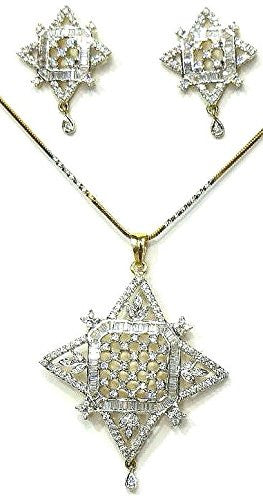 Jewelshingar Women's American Diamond Pendant Set Silver Jewellery ( 2324-psad ) - JEWELSHINGAR