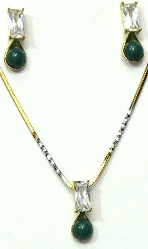 Jewelshingar Women's Cubic Zirconia Onyx Panna Emerald Green Pendant Set Jewellery ( 2105-psad-g ) - JEWELSHINGAR