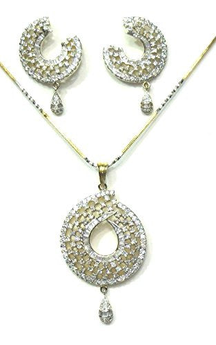 Jewelshingar Women's American Diamond Pendant Set Silver Jewellery ( 2359-psad ) - JEWELSHINGAR