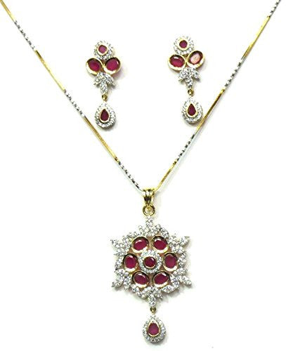Jewelshingar Women's American Diamonds Onyx A.D. Ruby Pendant Set Gold Silver Jewellery ( 2020-psad-1999-a-1 ) - JEWELSHINGAR