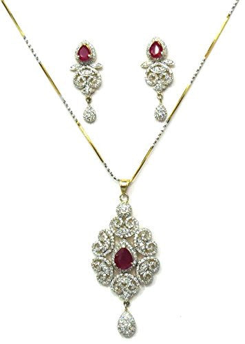 Jewelshingar Women's American Diamonds Onyx A.D. Ruby Pendant Set Gold Silver Jewellery ( 2016-psad-2499-a-1 ) - JEWELSHINGAR