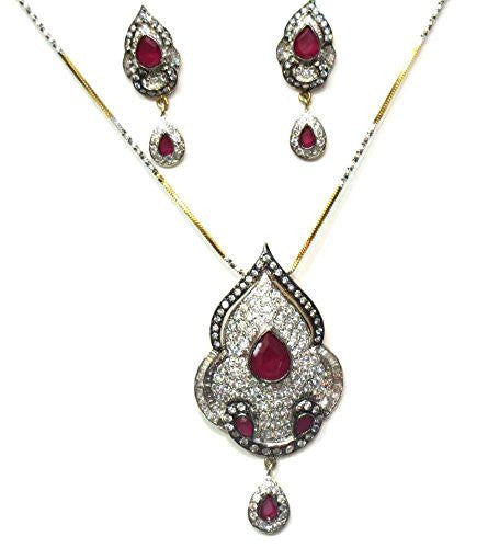 Jewelshingar Women's American Diamonds Onyx A.D. Ruby Pendant Set Gold Silver Jewellery ( 2015-psad-1999-a-1 ) - JEWELSHINGAR