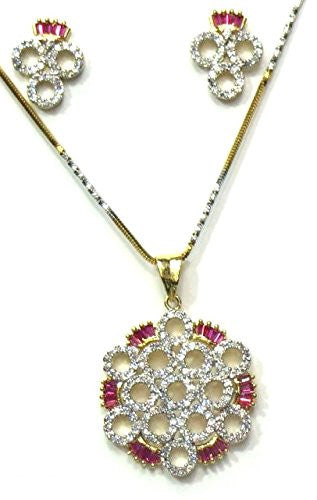 Jewelshingar Women's American Diamonds Onyx A.D. Ruby Pendant Set Gold Silver Jewellery ( 2051-psad-1299-a-1 ) - JEWELSHINGAR