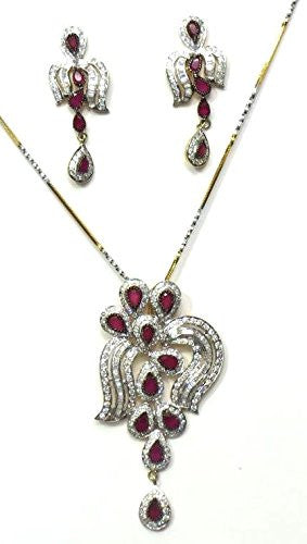 Jewelshingar Women's American Diamonds Onyx A.D. Ruby Pendant Set Gold Silver Jewellery ( 2004-psad-2999-a-1 ) - JEWELSHINGAR
