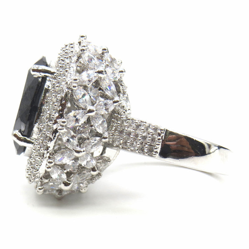 Jewelshingar Jewellery Fine American Diamond Black Ring ( 45689-ring )