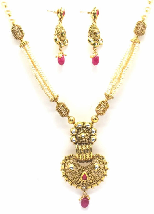 Jewelshingar Jewellery Antique Gold Plated Colour Ruby Pendant Set For Women ( 46406-ps )