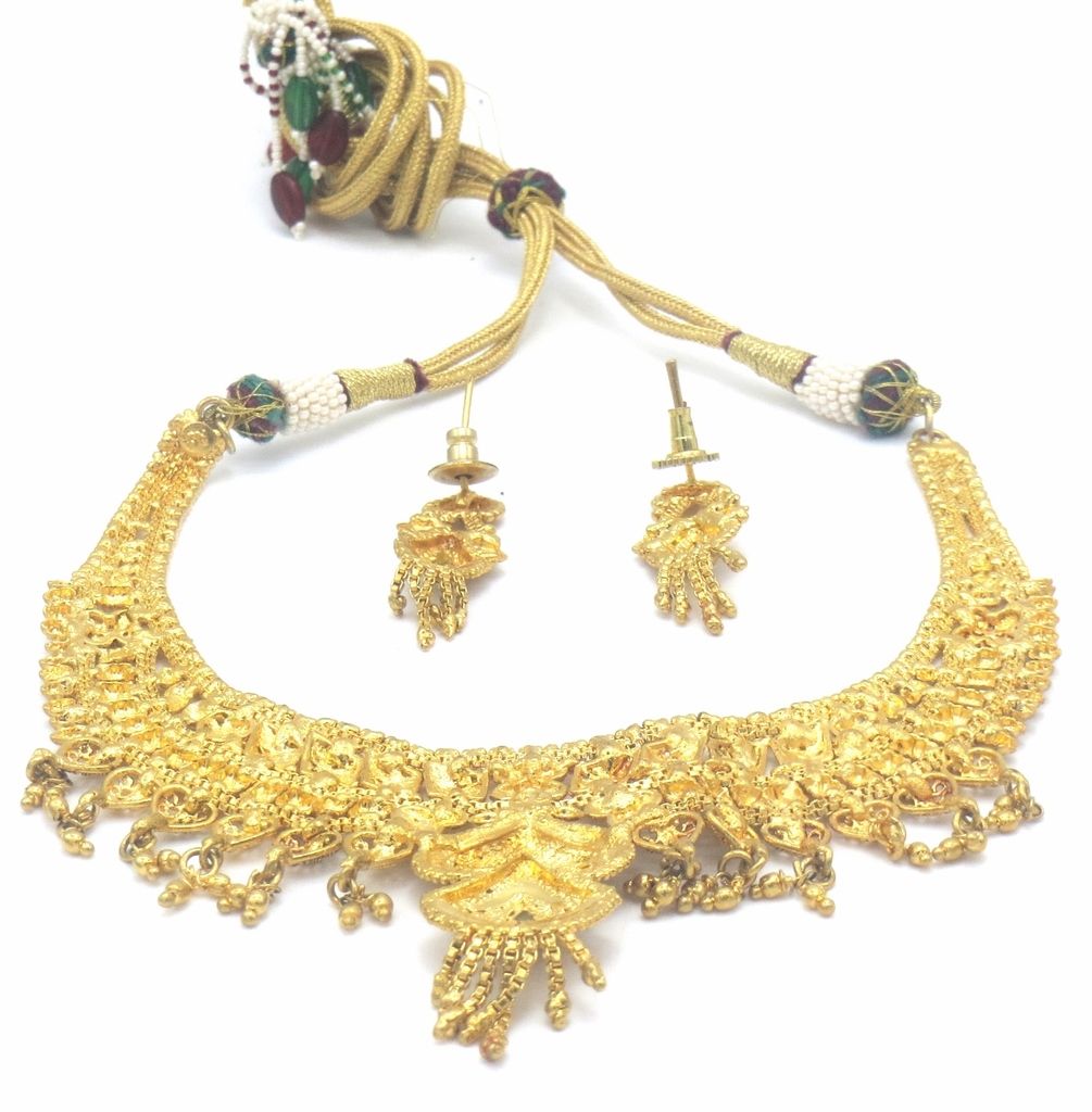 Jewelshingar Jewellery Gold Plated Colour Gold Necklace set For Women ( 46732-gn )