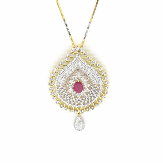 Jewelshingar Jewellery Silver Gold Plated Colour Ruby Pendant Set For Women ( 46983-psad )