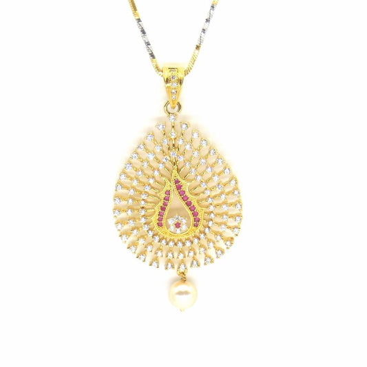 Jewelshingar Jewellery Gold Plated Colour Ruby Pendant Set For Women ( 46987-psad )