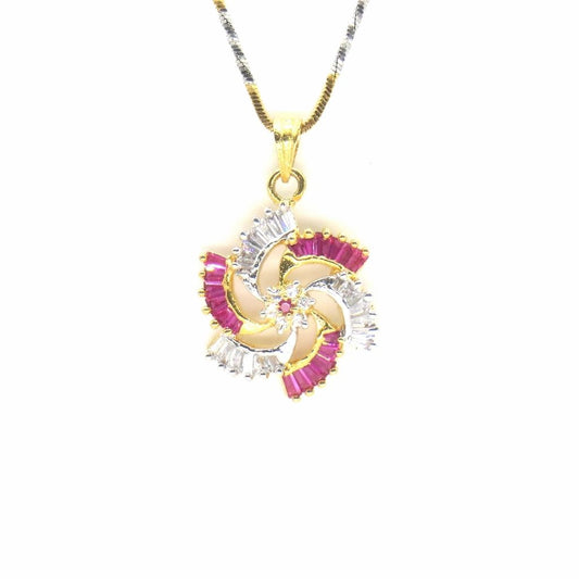 Jewelshingar Jewellery Silver Gold Plated Colour Ruby Pendant Set For Women ( 47000-psad )