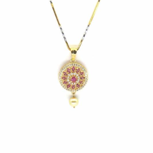 Jewelshingar Jewellery Gold Plated Colour Ruby Pendant Set For Women ( 47004-psad )