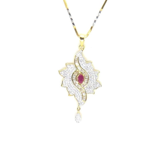 Jewelshingar Jewellery Silver Gold Plated Colour Ruby Pendant Set For Women ( 47013-psad )