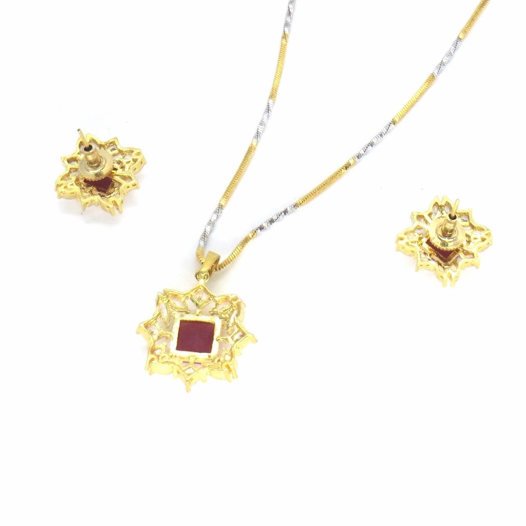 Jewelshingar Jewellery Gold Plated Colour Ruby Pendant Set For Women ( 47040-psad )