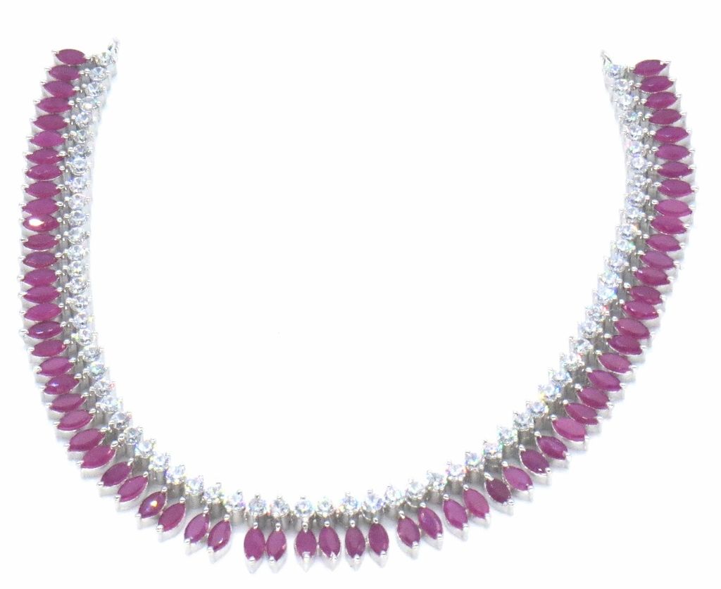 Jewelshingar Jewellery Silver Plated Colour Ruby Necklace set For Women ( 47342-nad )