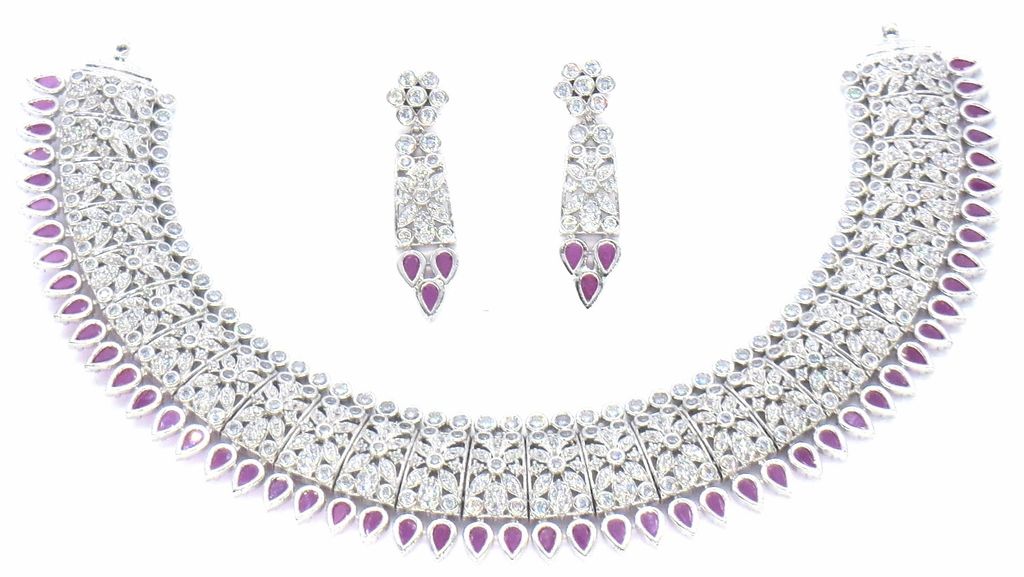 Jewelshingar Jewellery Silver Plated Colour Ruby Necklace set For Women ( 47350-nad )