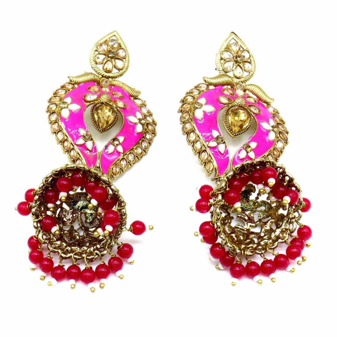 Jewelshingar Jewellery Antique Plating Ruby Colour Jhumki Earrings For Women ( 47849-pj )