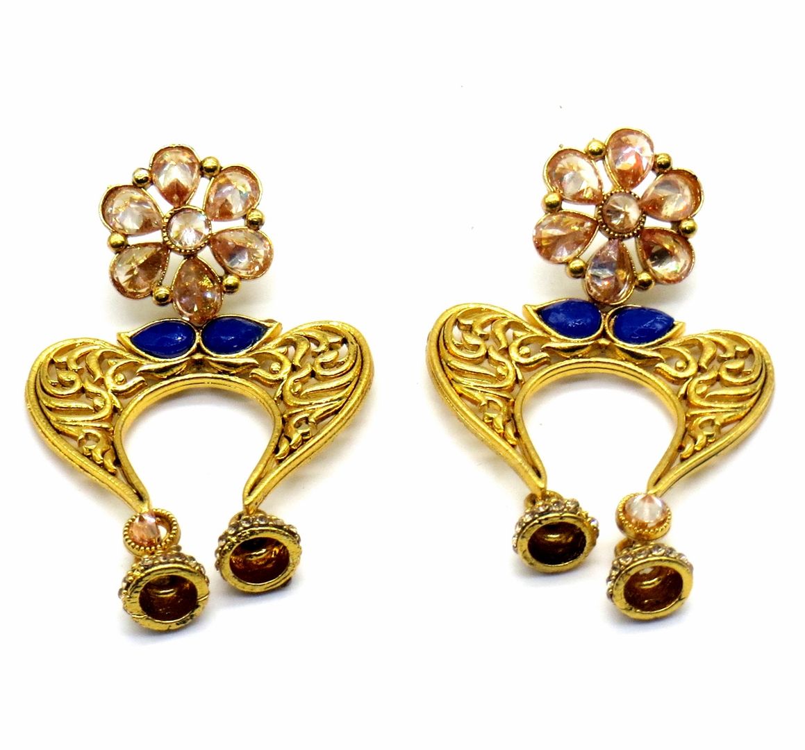 Jewelshingar Jewellery Gold Plating Blue Colour Jhumki Earrings For Women ( 47969-pj )