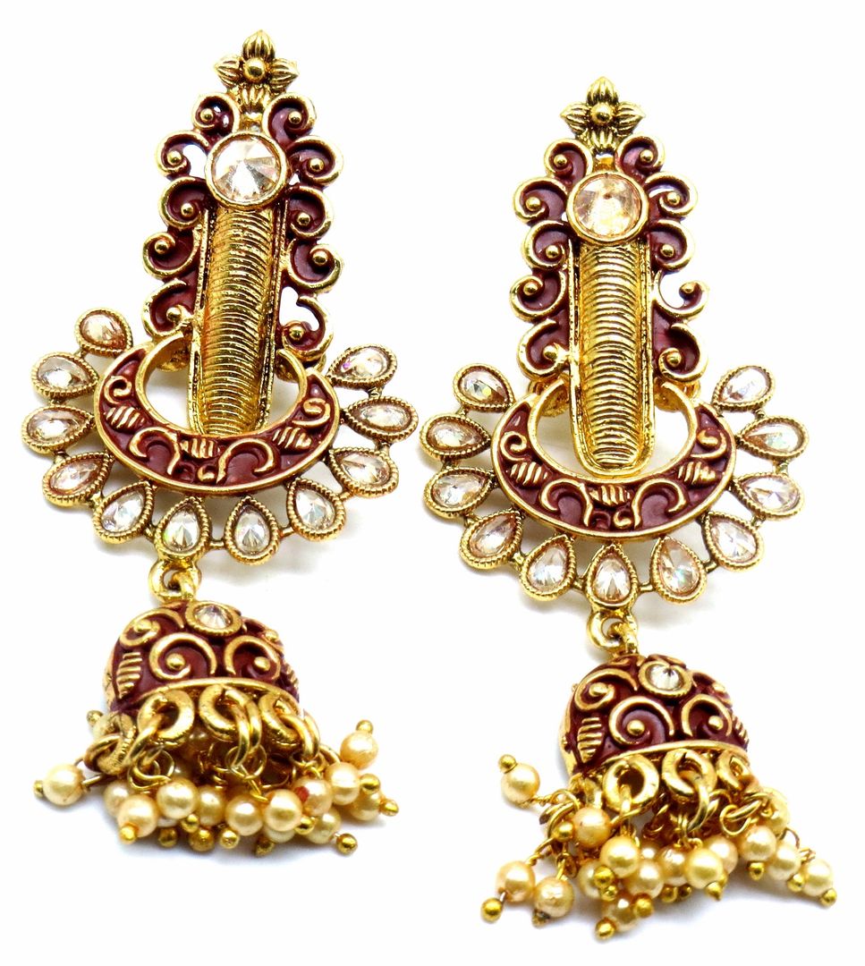 Jewelshingar Jewellery Gold Plating Mehroon Colour Jhumki Earrings For Women ( 48096-pj )