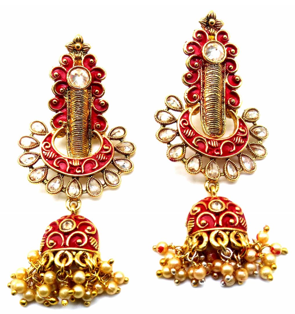 Jewelshingar Jewellery Gold Plating Mehroon Colour Jhumki Earrings For Women ( 48099-pj )