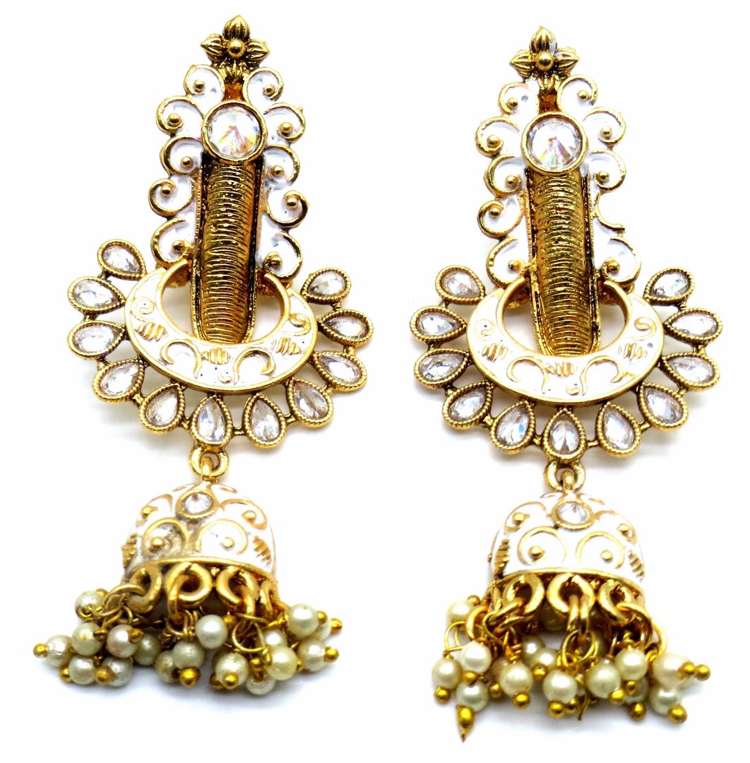 Jewelshingar Jewellery Gold Plating Clear Colour Jhumki Earrings For Women ( 48136-pj )