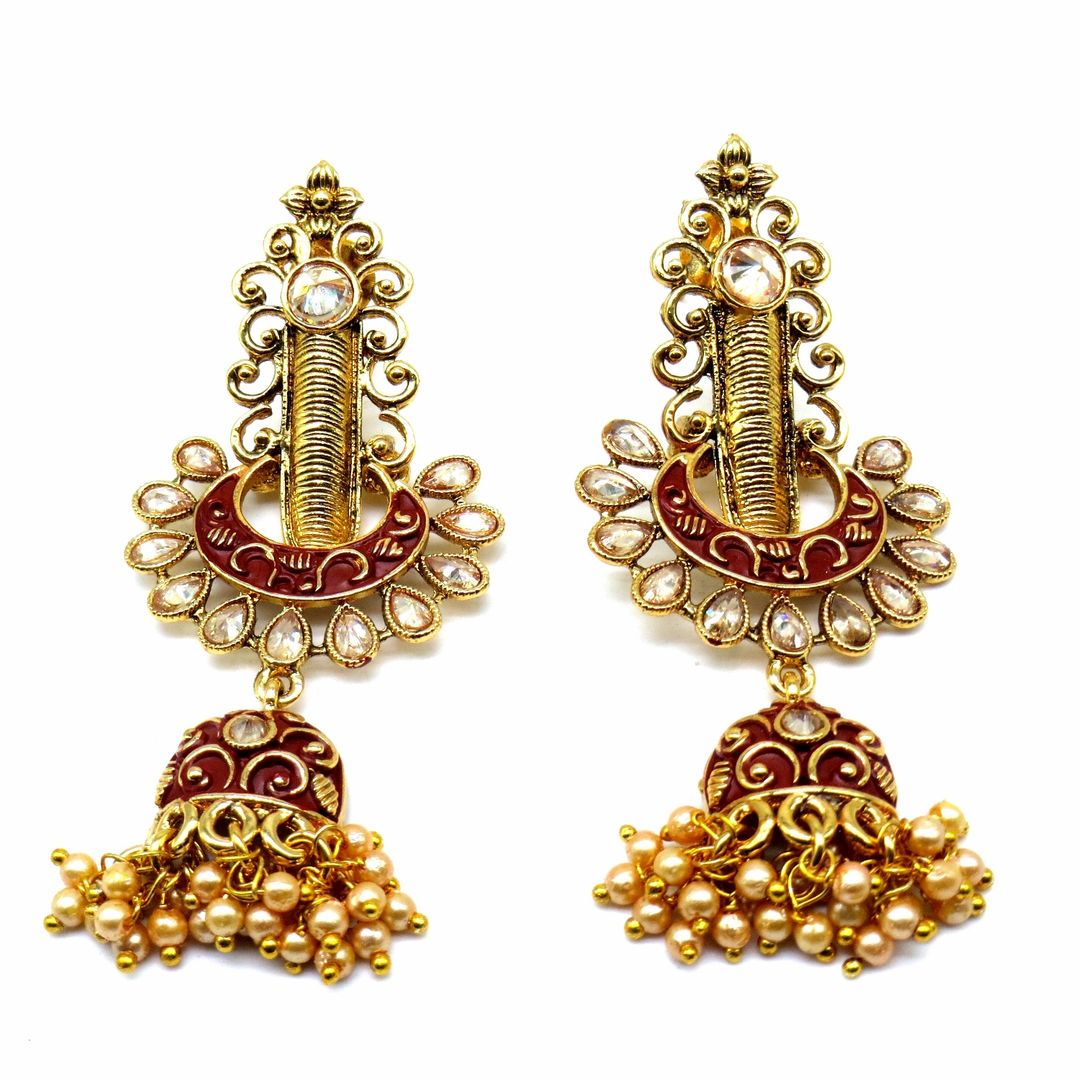 Jewelshingar Jewellery Gold Plating Mustard Colour Jhumki Earrings For Women ( 48144-pj )