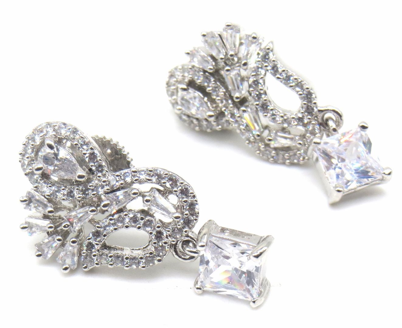Jewelshingar Jewellery Rhodium Plating Clear Colour Dangle & Drop Earrings For Women ( 48225-ead )