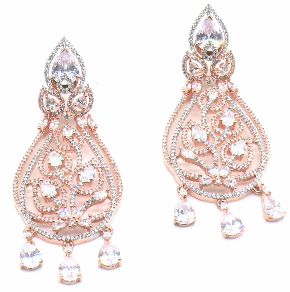 Jewelshingar Jewellery Rose Gold Plating Clear Colour Earrings For Women ( 48373-ead )