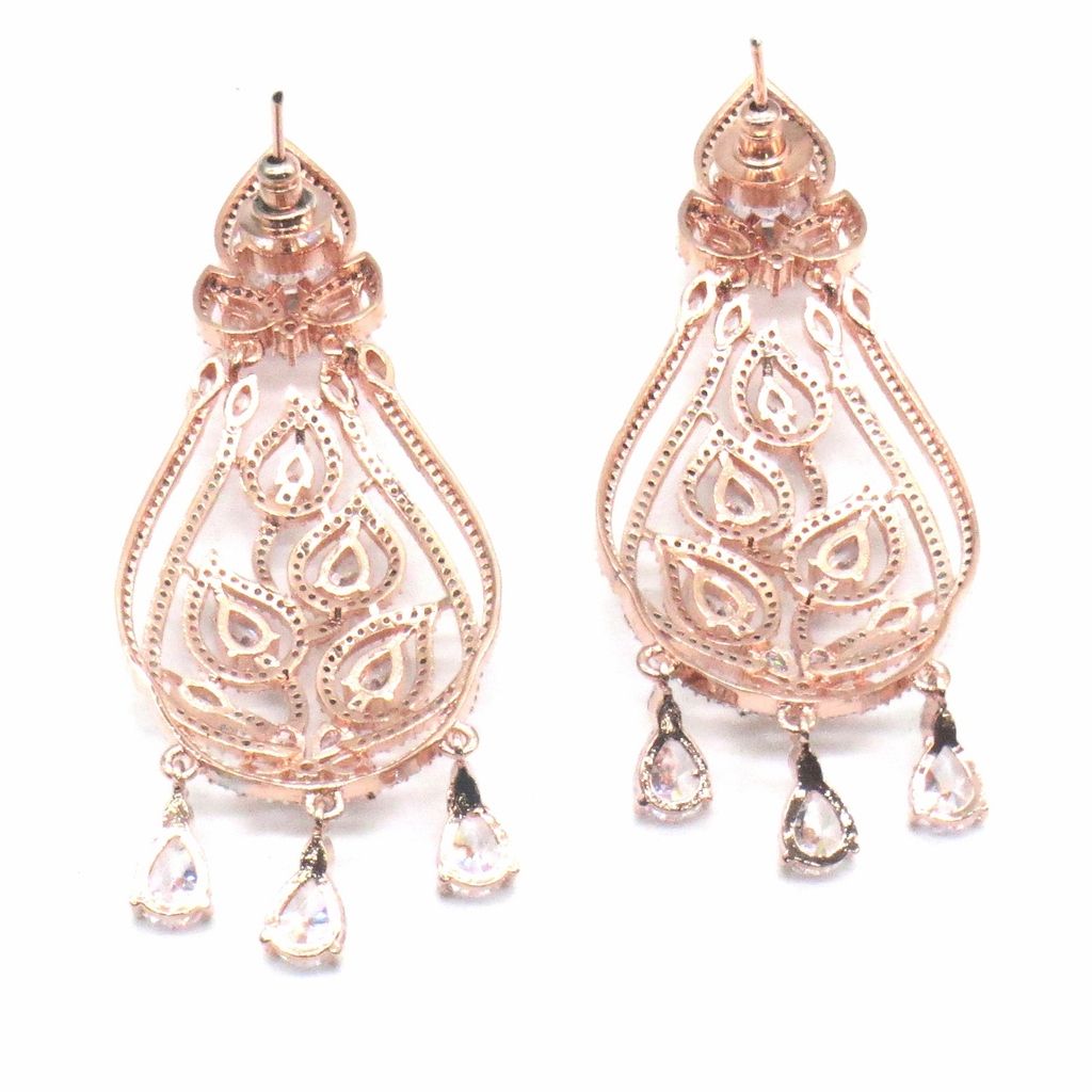 Jewelshingar Jewellery Rose Gold Plating Clear Colour Earrings For Women ( 48373-ead )