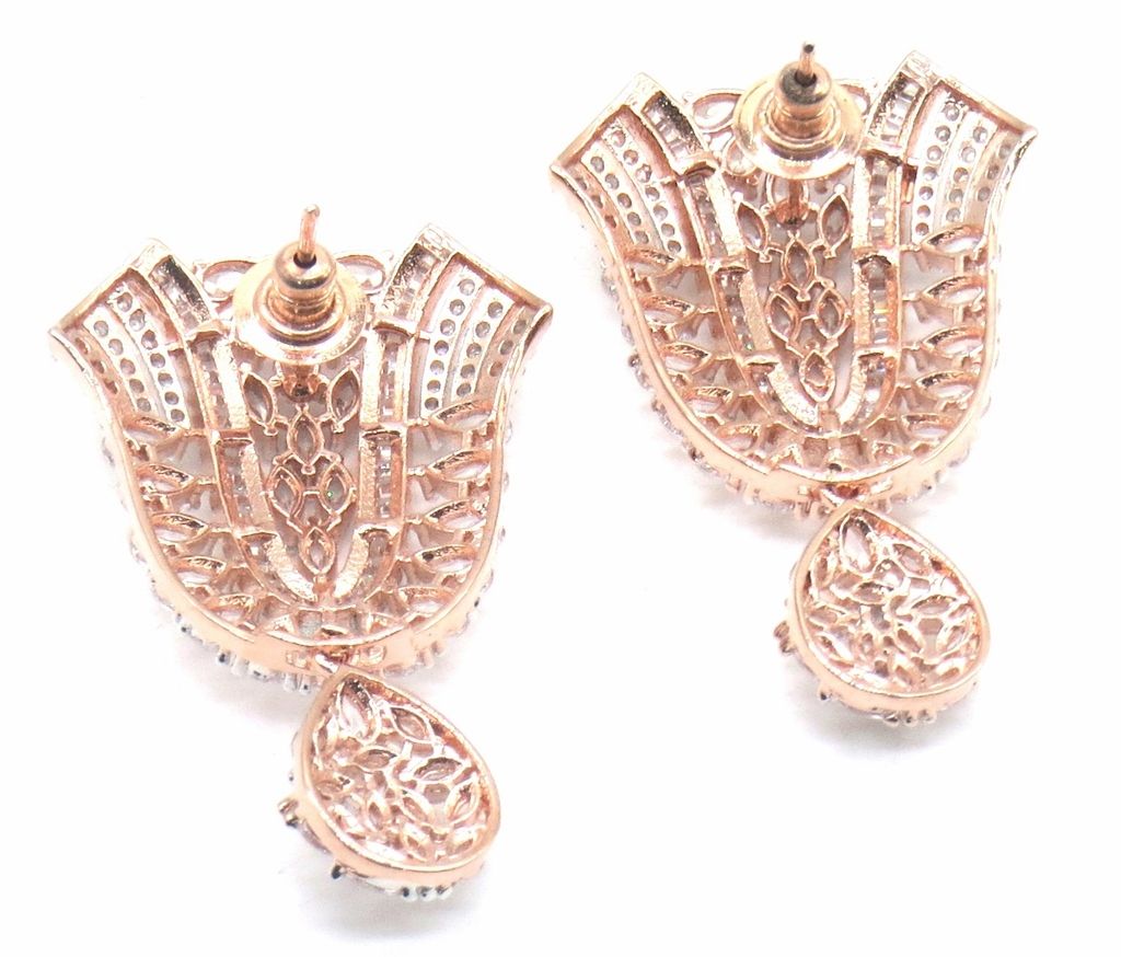 Jewelshingar Jewellery Rose Gold Plating Clear Colour Earrings For Women ( 48399-ead )