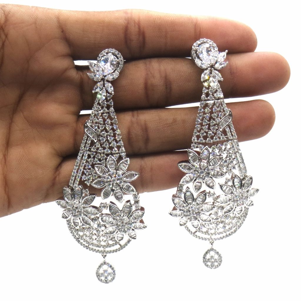 Jewelshingar Jewellery Silver Plating Clear Colour Earrings For Women ( 48455-ead )