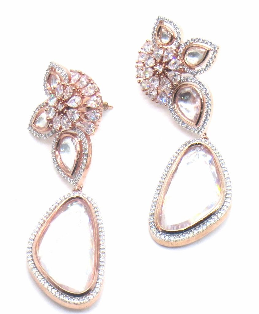 Jewelshingar Jewellery Rose Gold Plating Clear Colour Earrings For Women ( 48495-ead )