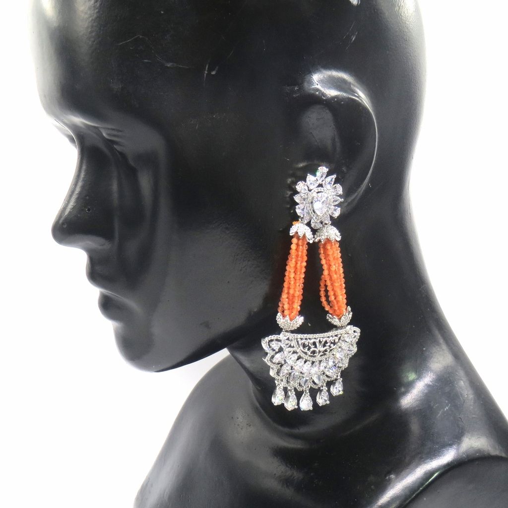 Jewelshingar Jewellery Silver Plating Orange Colour Earrings For Women ( 48526-ead )