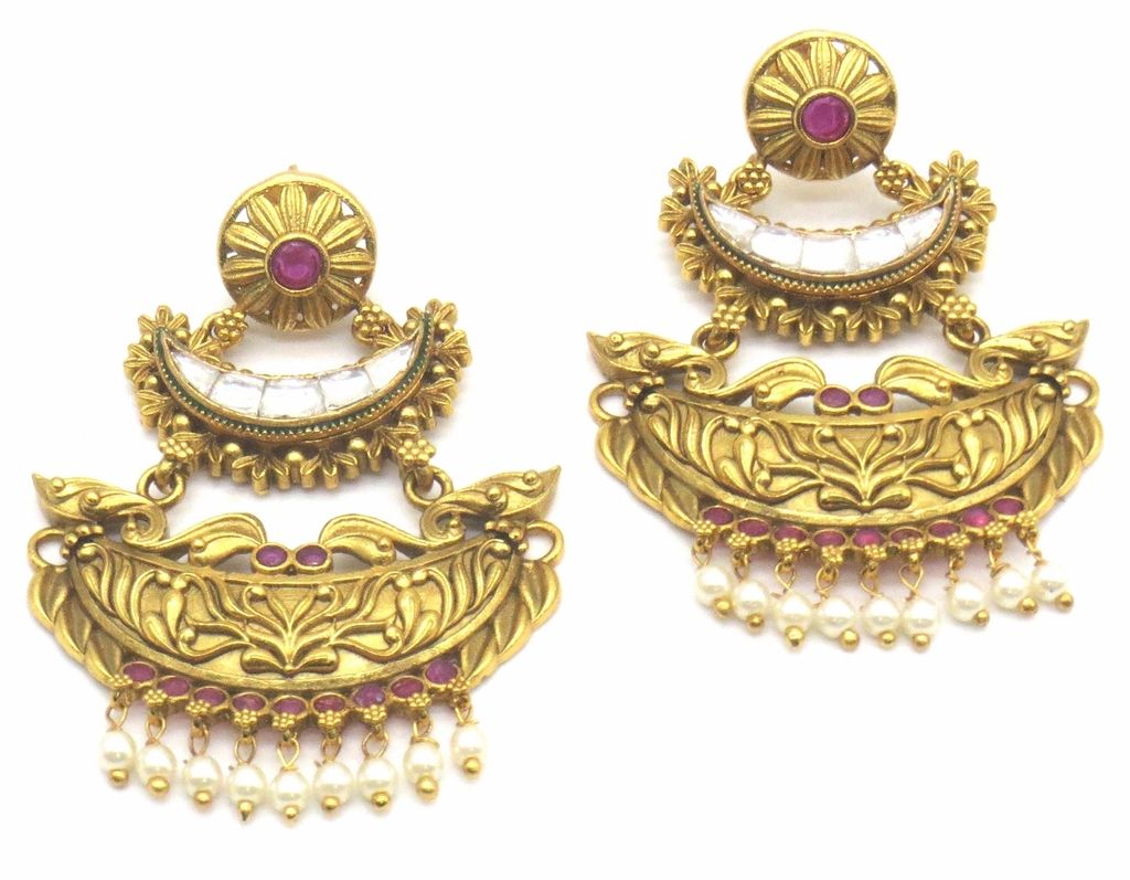 Jewelshingar Jewellery Antique Plating Ruby Colour Earrings For Women ( 48594-pe )