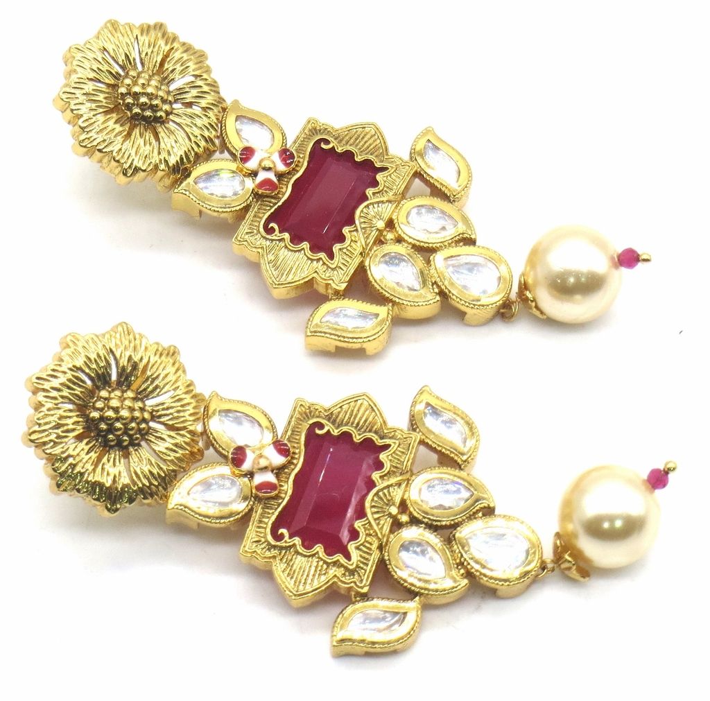 Jewelshingar Jewellery Gold Plating Ruby Colour Earrings For Women ( 48624-ace )