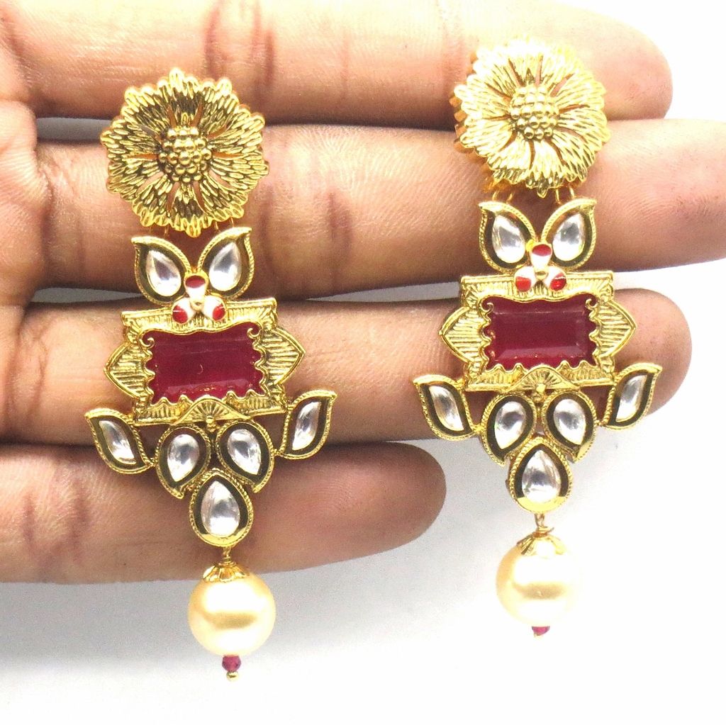 Jewelshingar Jewellery Gold Plating Ruby Colour Earrings For Women ( 48624-ace )