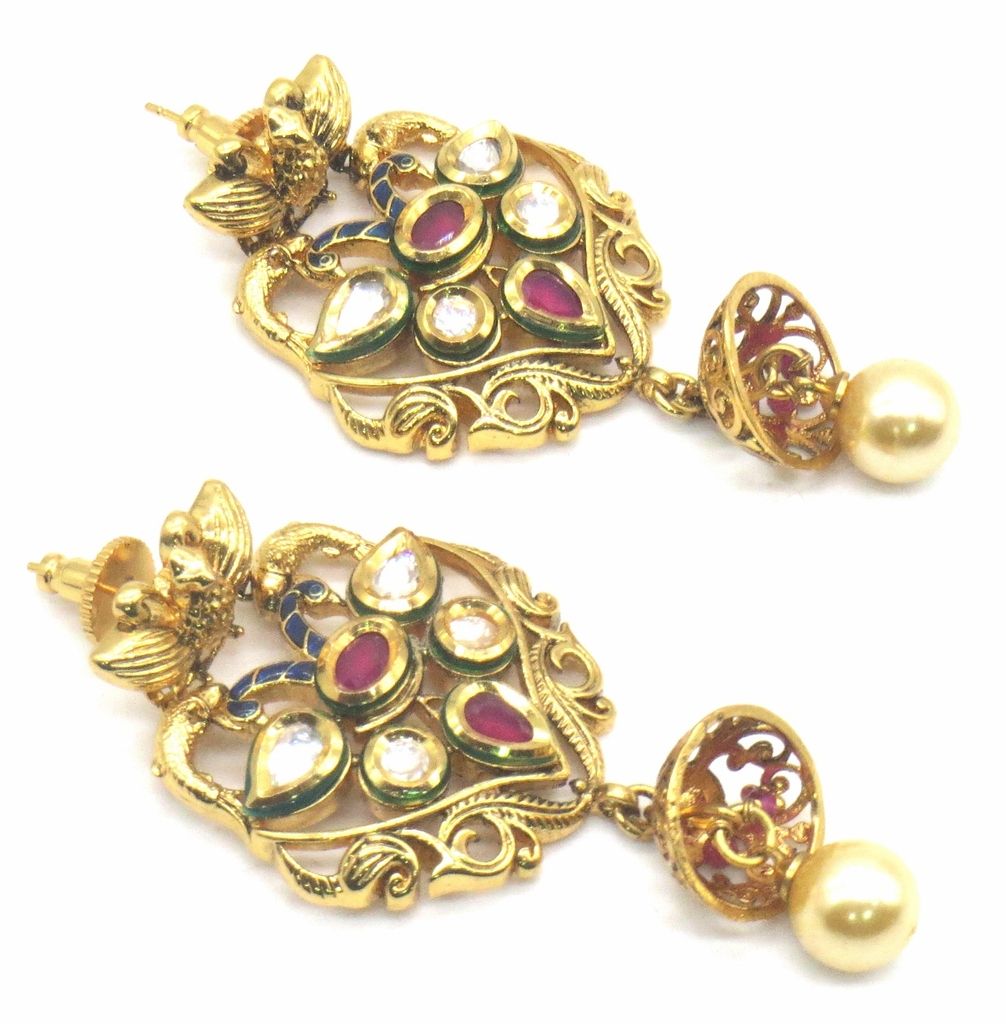 Jewelshingar Jewellery Antique Plating Ruby Colour Earrings For Women ( 48640-acj )