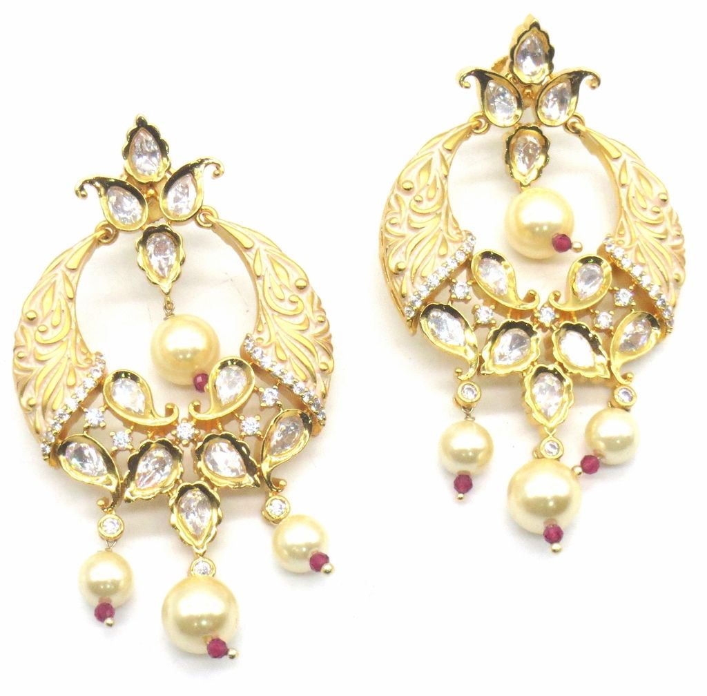Jewelshingar Jewellery Gold Plating Cream Colour Earrings For Women ( 48721-dce )
