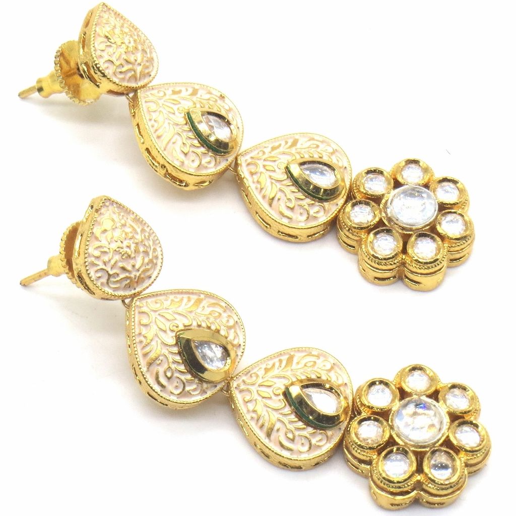 Jewelshingar Jewellery Gold Plating Cream Colour Earrings For Women ( 48876-ace )